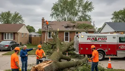 Emergency tree removal after storm damage in Hales Corners, Milwaukee WI restoring property safety