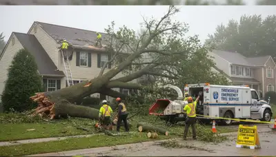 Emergency tree removal after storm damage in Thiensville, WI by Milwaukee tree service experts