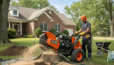 Professional stump grinding service removing tree stumps in Hales Corners, Milwaukee, WI