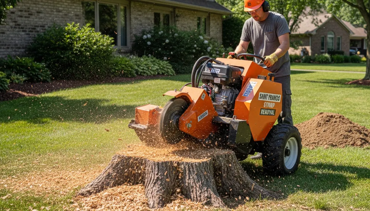 Professional stump grinding removing tree stumps in Saint Francis, Milwaukee, WI yard
