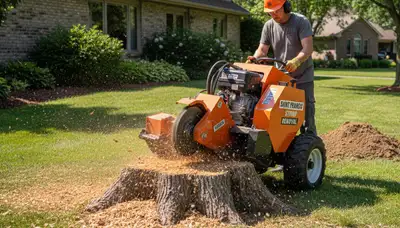 Professional stump grinding removing tree stumps in Saint Francis, Milwaukee, WI yard