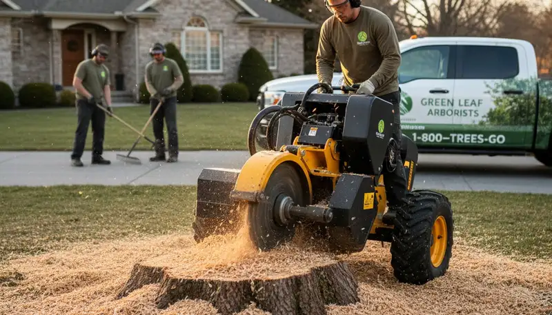 Professional stump removal service in Milwaukee, WI clearing tree stumps from residential yard