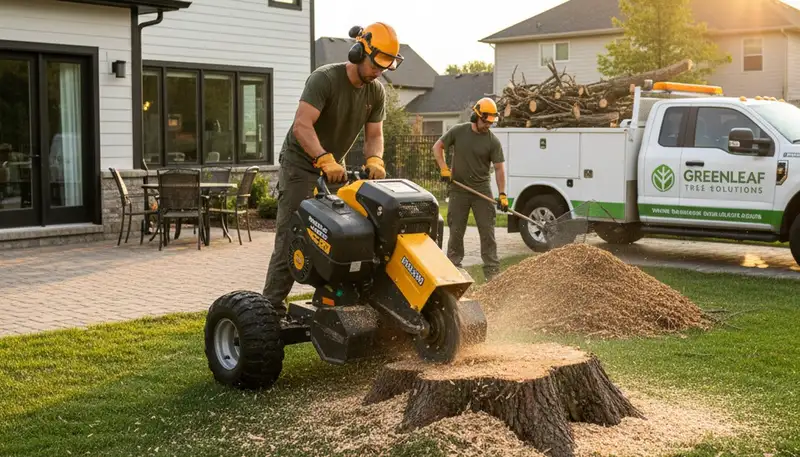 Professional stump removal service in Milwaukee, WI clearing yard debris by Chop Chop Tree