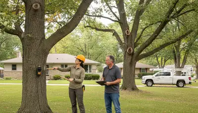 Certified arborist performing tree health assessment for Cudahy homeowners near Milwaukee, WI