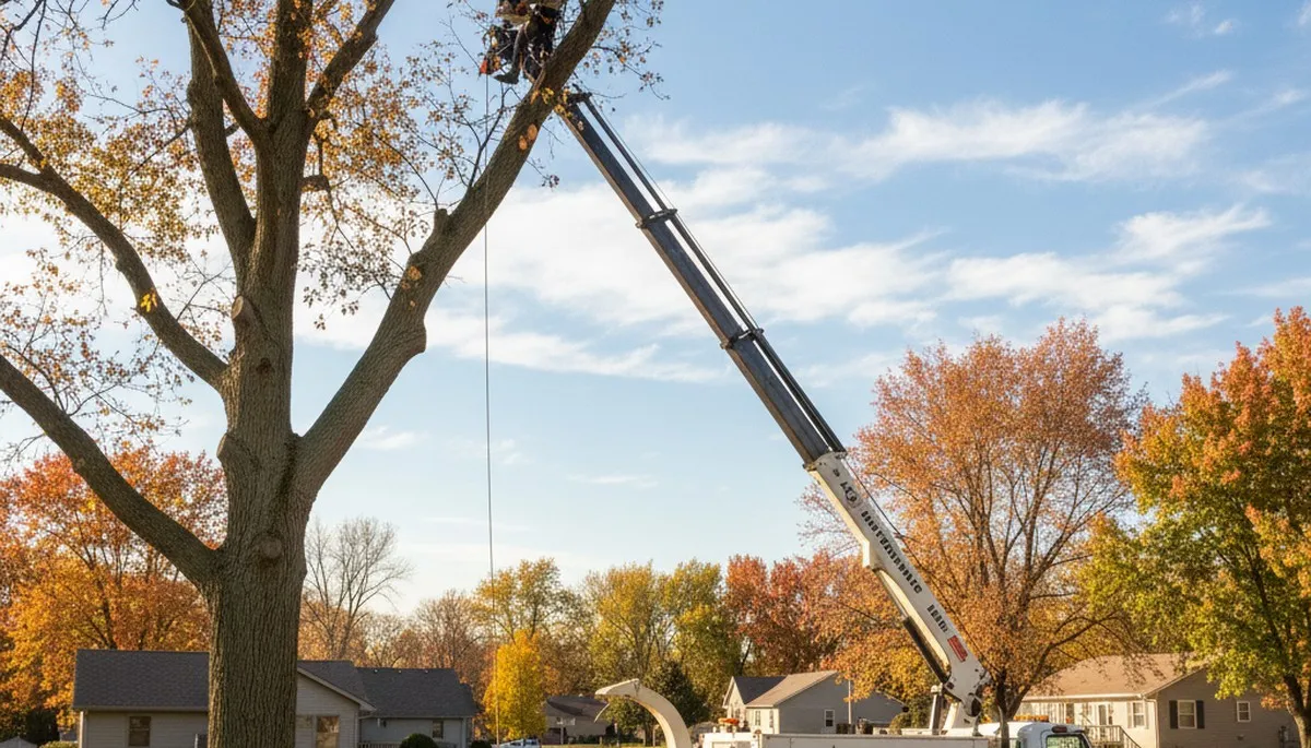 Professional tree removal service in Milwaukee WI safely cutting down damaged oak tree
