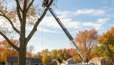 Professional tree removal service in Milwaukee WI safely cutting down damaged oak tree