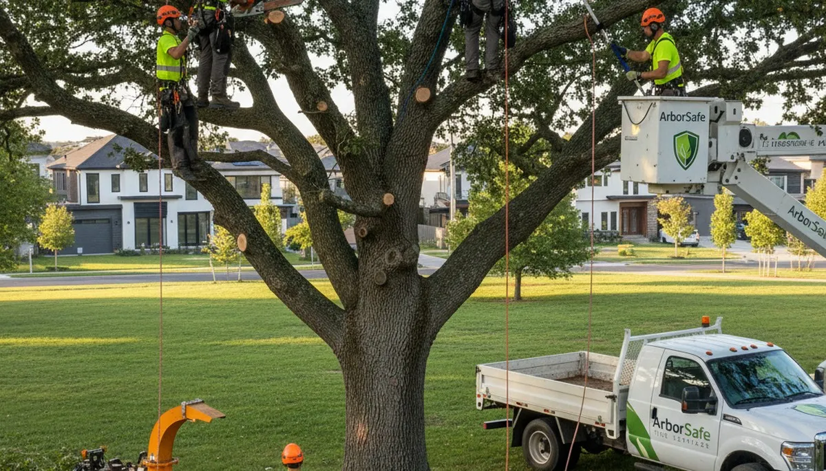Arborist trimming oak tree in Milwaukee, WI for Chop Chop Tree professional tree care service