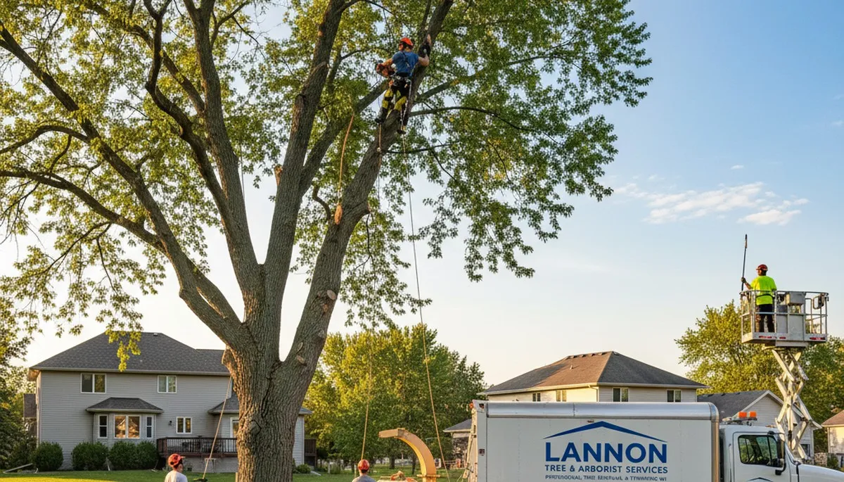 Professional tree removal service in Milwaukee WI trimming large oak safely