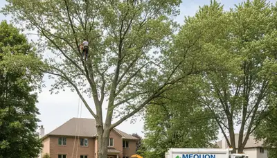 Professional tree removal service in Milwaukee WI safely cutting large oak tree