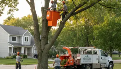 Professional tree removal service crew working in Milwaukee, WI