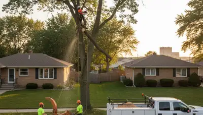 Professional tree removal service in Milwaukee WI safely cutting and clearing large trees