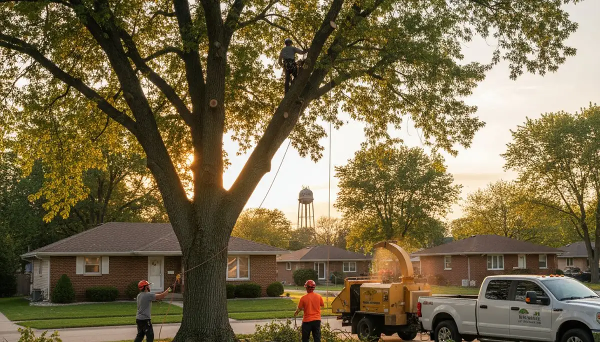 Professional tree removal service in Milwaukee WI safely clearing large oak trees